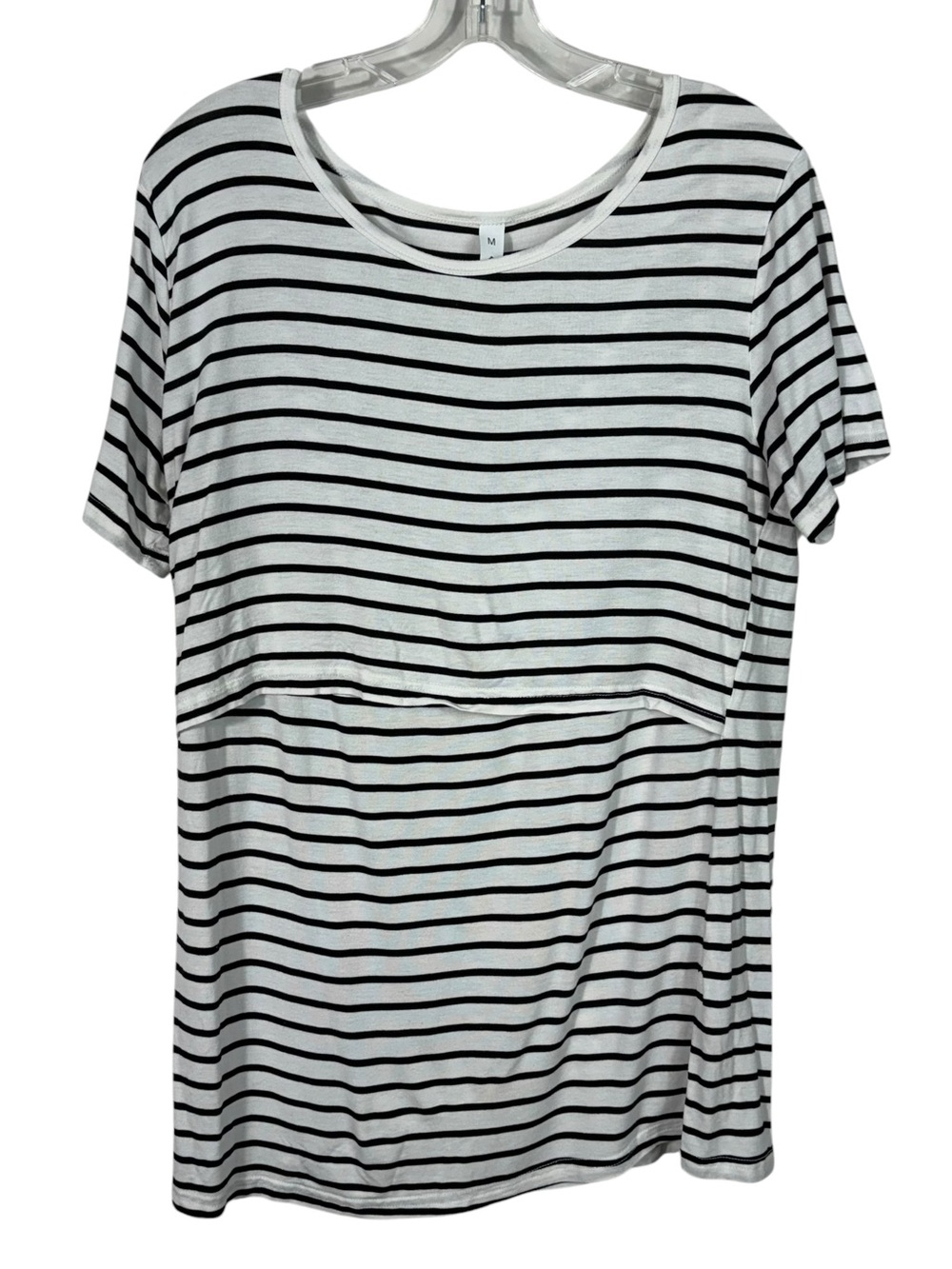 Sosolism Maternity Nursing Cutout Black White Stripe Fitted Stretch Jersey Top M